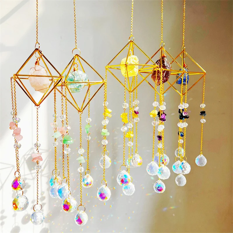 Crystal Windchimes INS Star Moon Pendant Handmade Sun/Light Catcher Wall Hanging Decor Garden Window Dorm Room Trim Aesthetic