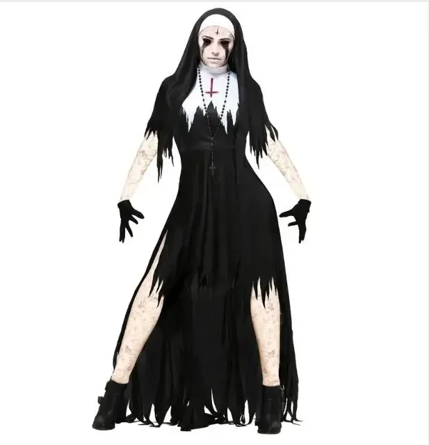 

Women's Dreadful Nun Costume Halloween Cosplay Fancy Dress Graveyard Zombie Vampire Witch Costume