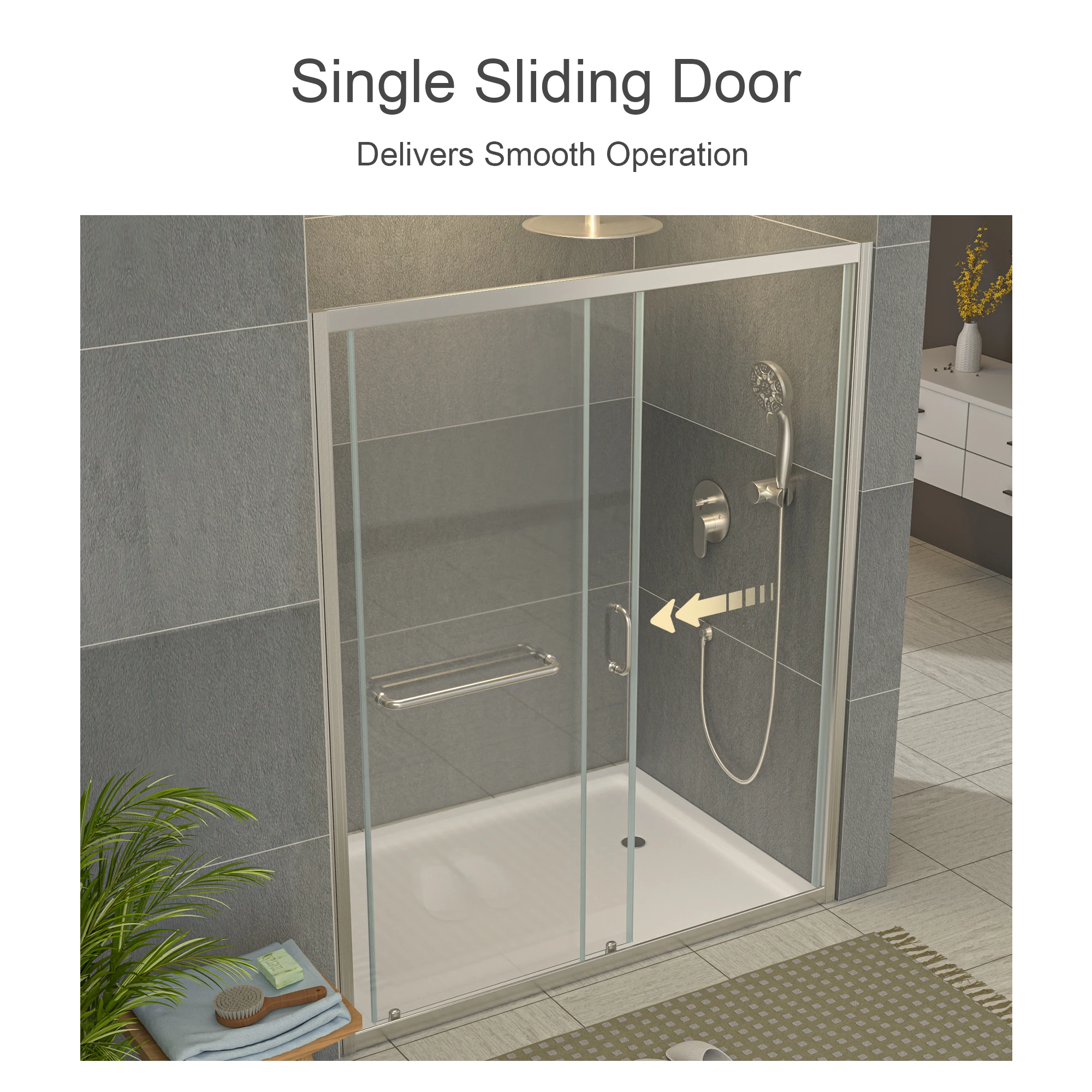 حاوية باب دش منزلقة من النيكل المصقول، تصميم بسيط على شكل واحد مع باب دش زجاجي مقسى #3