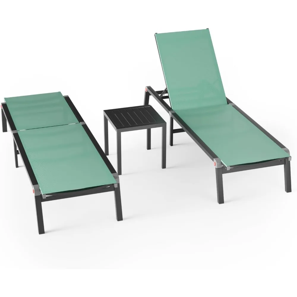 

Aluminum Patio Chaise Lounge Chair Set of 2 with Side Table,5-Position Adjustable Backrest,Foldable Lounge Chair Outdoor