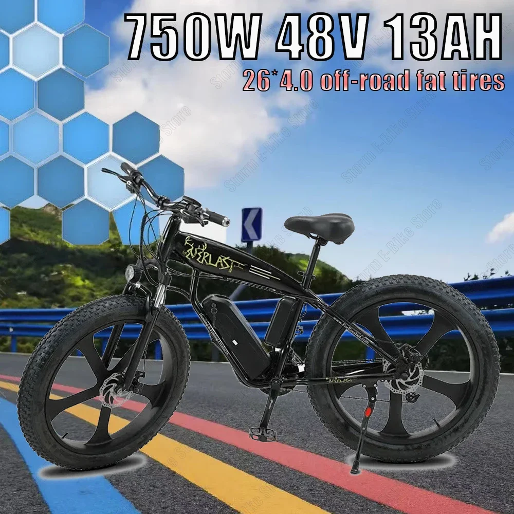 Electric Bicycle AKEZ 750W Motor 48V13AH battery 35KM/H City Adult Mountain Snow E-Bike 26-inch tire Off-Road Electric Bike