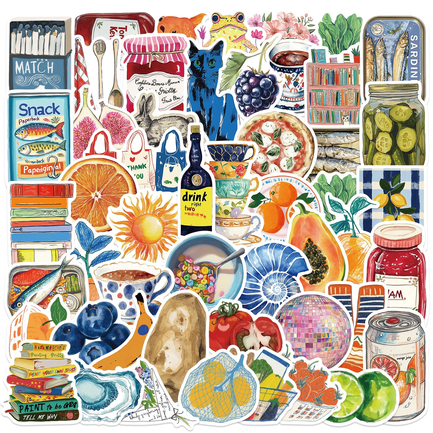 50pcs Retro Vinyl Stickers Pack for Suitcase Water Bottle Laptop Phone Luggage Aesthetics Animals Nature Vinyl Stickers image 5