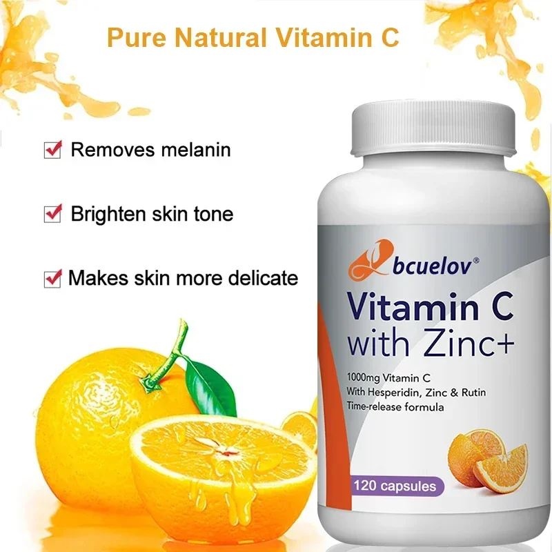 Vitamin C and Zinc Capsules, Excellent Source of Key Immune Health Nutrients, Antioxidants, 1000 Mg, Vitamin Supplement