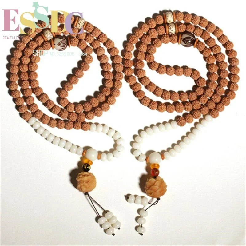 Nepalese Natural Rudraksha Beads  108 Mala Sweater Chain Men and Women Necklace or Bracelets with Pixiu or Lotus Pendant