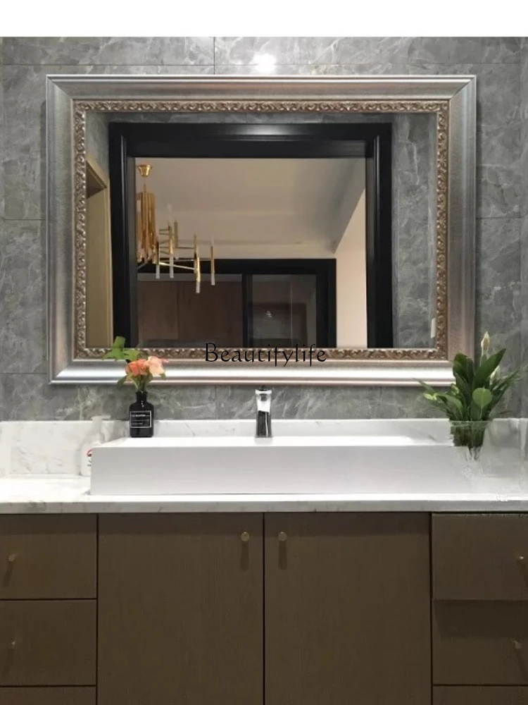 02**Modern European retro square crack bathroom, bathroom mirror waterproof and moisture-proof gold and silver foil