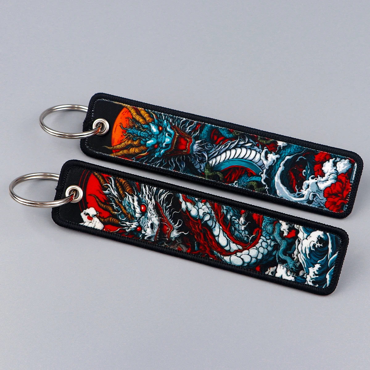 Cool Dragon Embroidery Key Fobs Japanese Waves Key Tags Keychain For Motorcycles Cars Key Ring Accessories Jewelry Chaveiro Gift