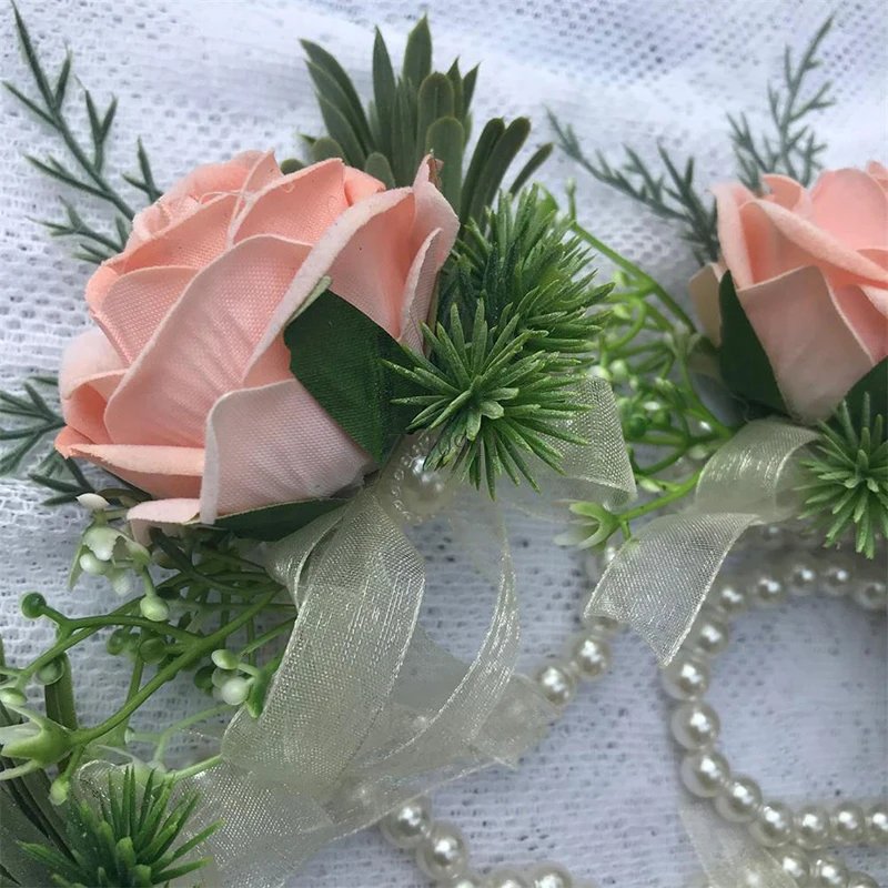 * Fiore all'occhiello per matrimonio, fiore al seno con perla rosa, fiore da polso, braccialetto da sposa per damigella d'onore, corpetto da polso, sorelle damigella d'onore