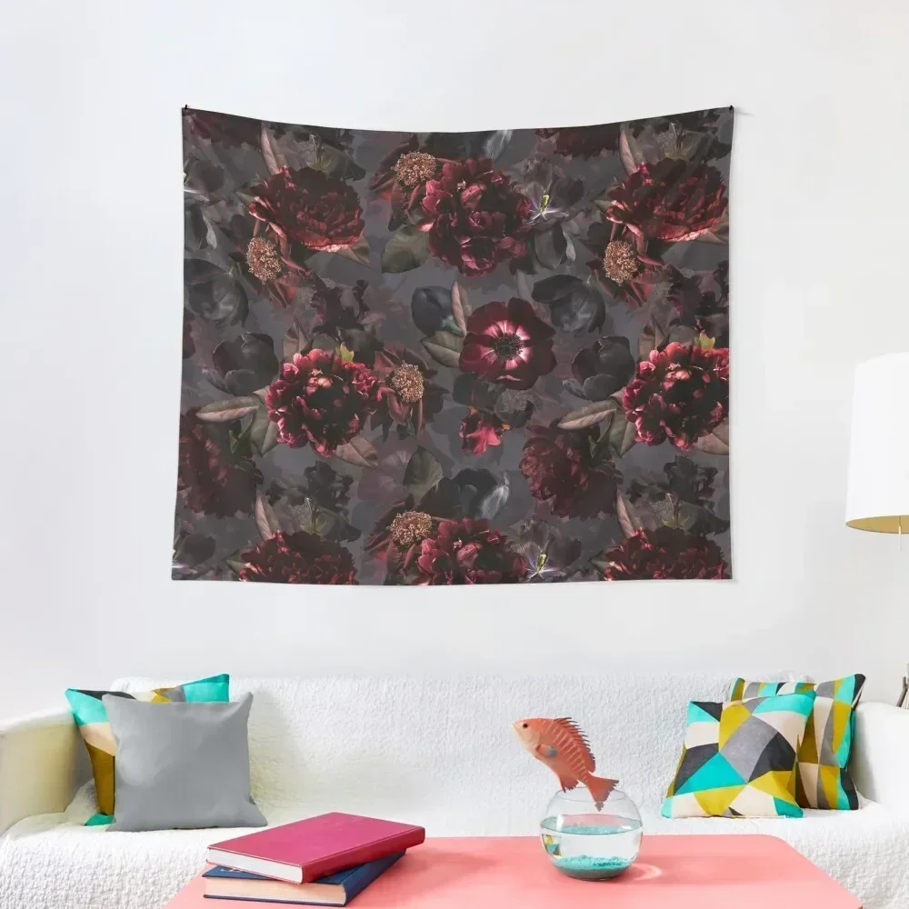 

Dark Purple Gray Midnight Roses Botanical Night Garden Tapestry Anime Decor House Decor Room Decor Cute Tapestry