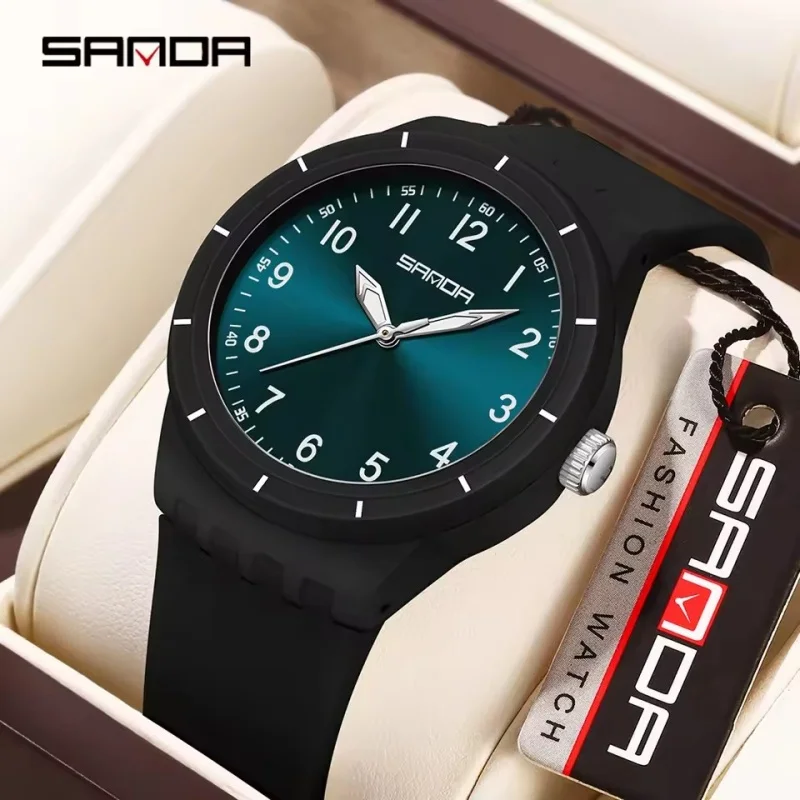 SANDA 9075 Casual Student Quartz Watch Simple Waterproof Silicone Strap Night Light Fashion Girls and Boys Watch Simple Daily