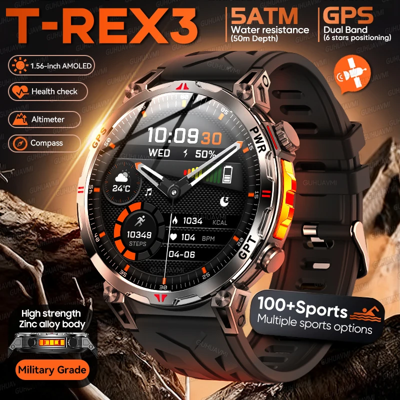 

2025 Military Grade GPS Sports SmartWatch Built-in GNSS Compass Altimeter 1.56-inch HD AMOLED Screen Swim Fitness Smartwatch Men