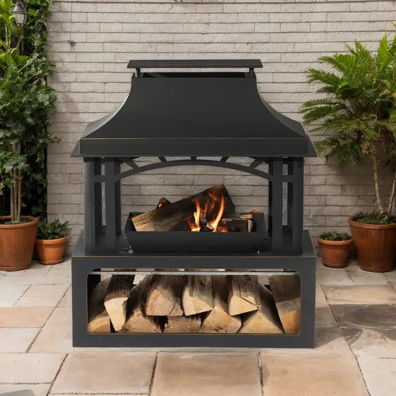 

40-inch Wood Burning Fire Pit, 50000 BTU Steel Outdoor Fireplace for Patio, Deck, Garden, Backyard - Black Finish