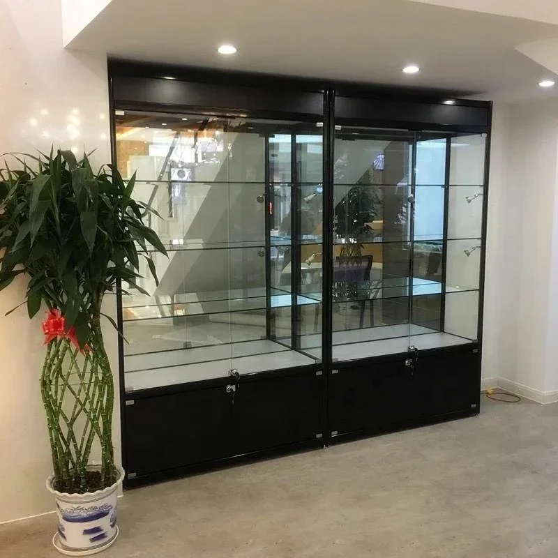 Custom, lockable aluminum frame glass display cabinet retail smoke shop showcase cheap showcase with LED light