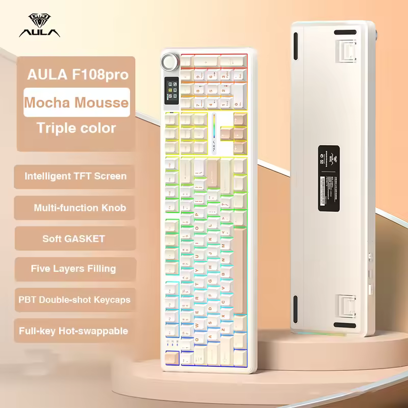 AULA F108pro Wireless Bluetooth Keyboard Macro Gaming keyboard Gasket Hot-swap Full Size Keyboard with TFT Smart Display - Image 10