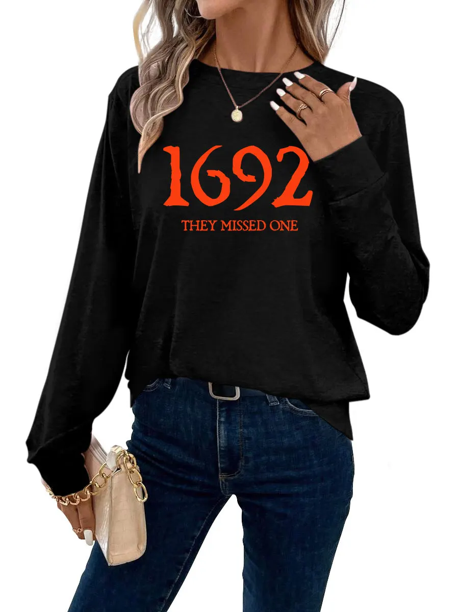 Autumn new women's long-sleeved T-shirt 1692 they missed one printed loose crew neck casual shirt with all fashion pullover