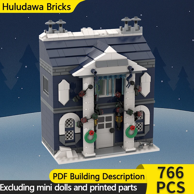 스트리트 뷰 모델 MOC 빌딩 블록 겨울 마을 경찰서 모듈형 기술 어린이 휴일 선물 조립 장난감 세트