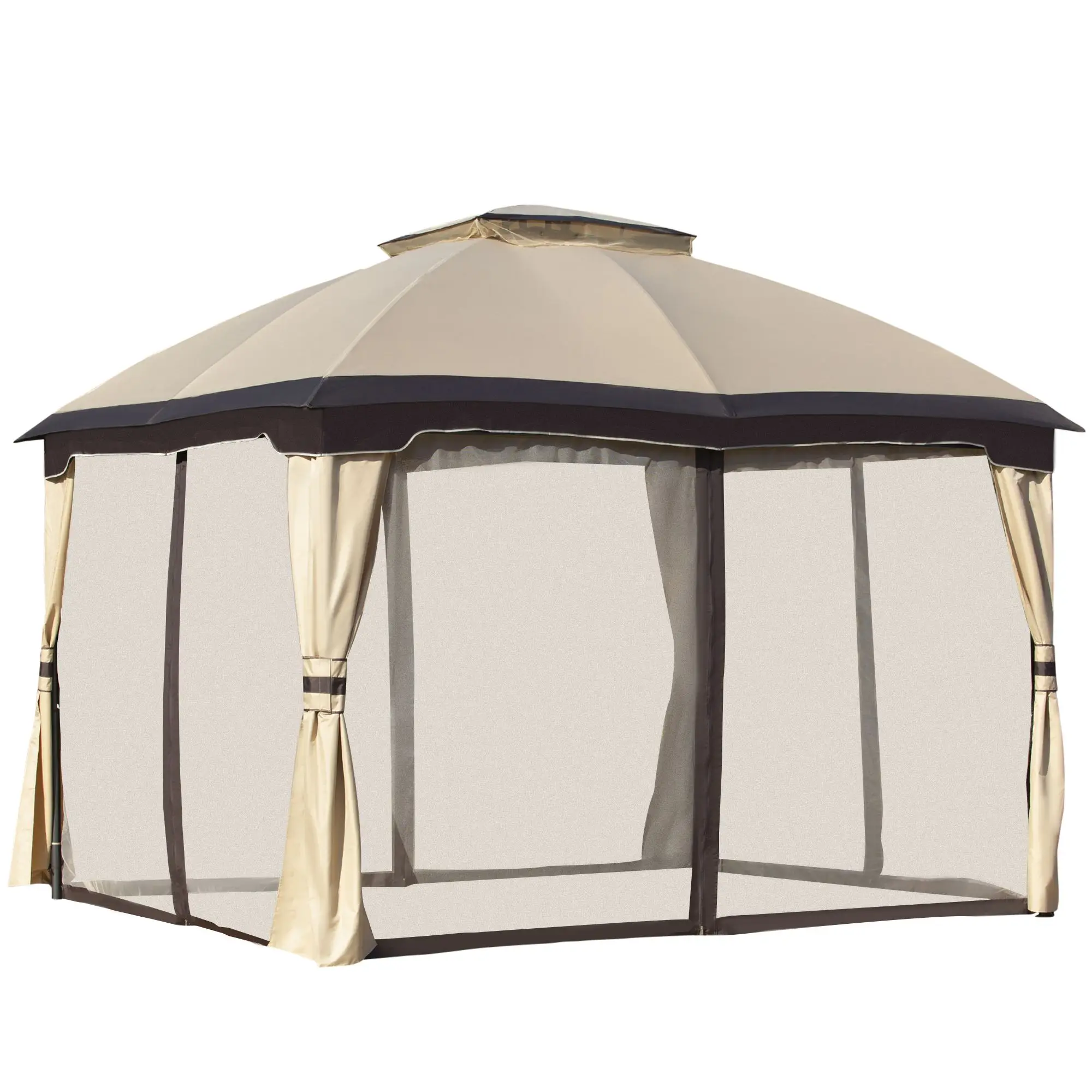 

10x12 Beige Steel Frame Patio Canopy Gazebo With Vented Roof And Mesh Walls For Backyard Usepromote sales