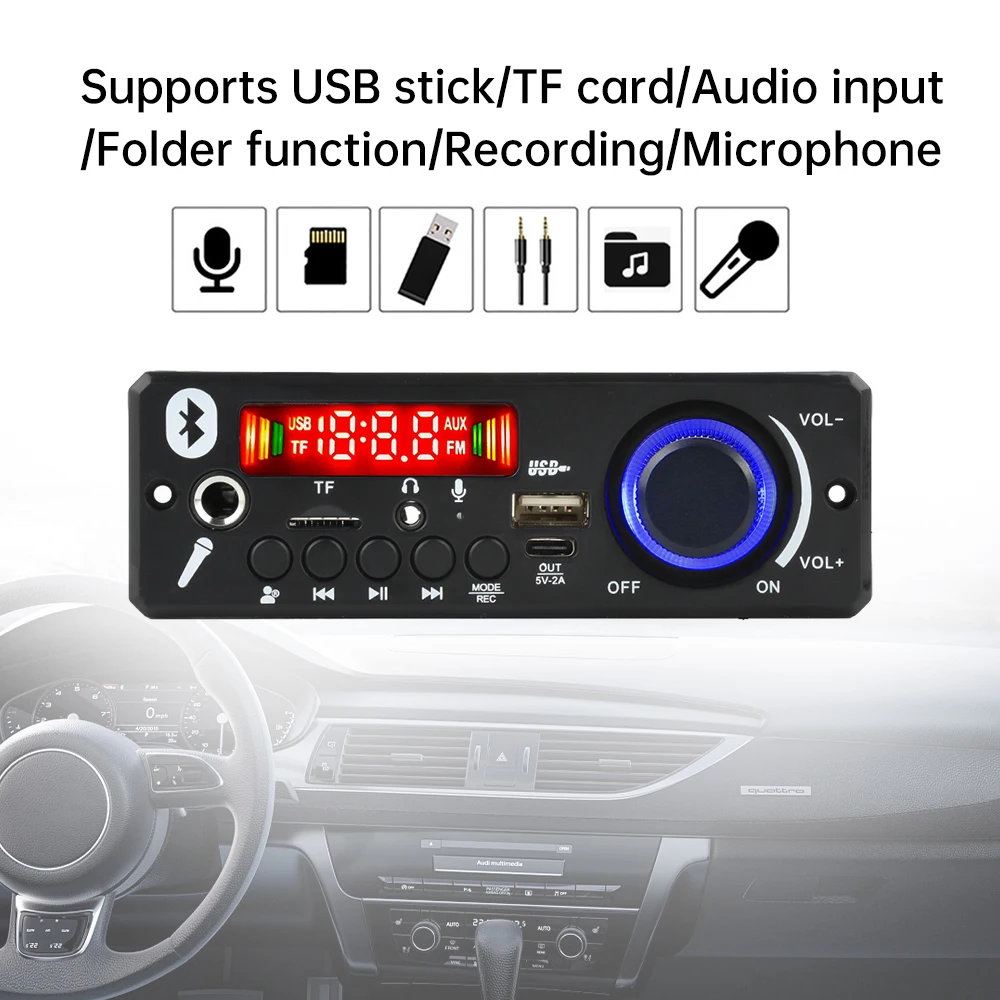 DC 12V Bluetooth オーディオアンプ FM MP3 オーディオデコーダモジュールデュアルチャンネル 80W*2 ステレオアンプボード LCD ディスプレイ付き