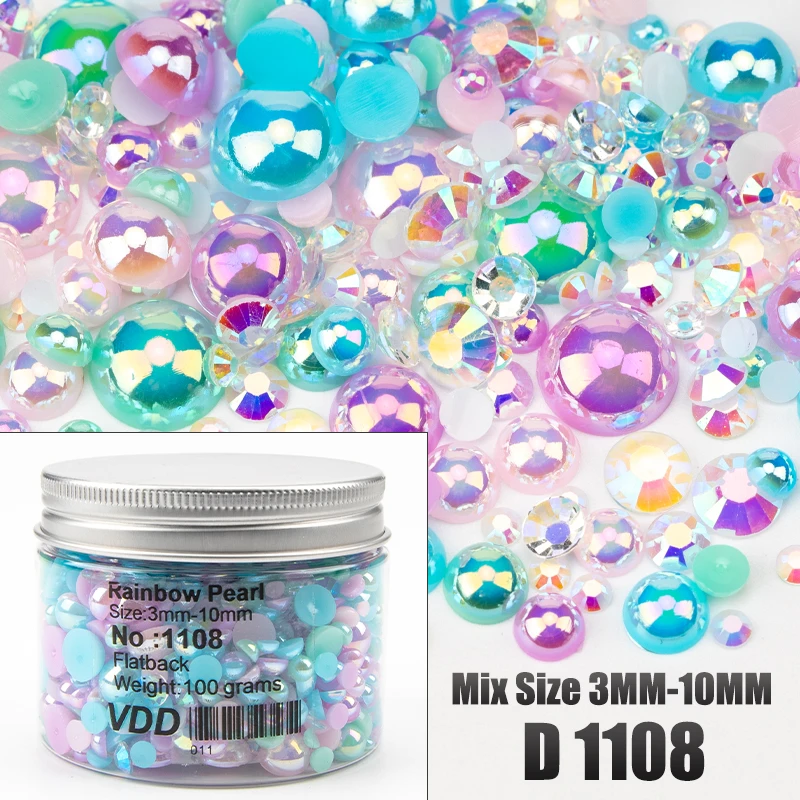VDD 30/60/100/200g Großhandel Gemischte Größen ABS Halbrunde Perlen Flache Rückseite Perlen Farbige Harz-Strasssteine für Nagelkunst, Basteln und DIY-Dekoration – Detail 14