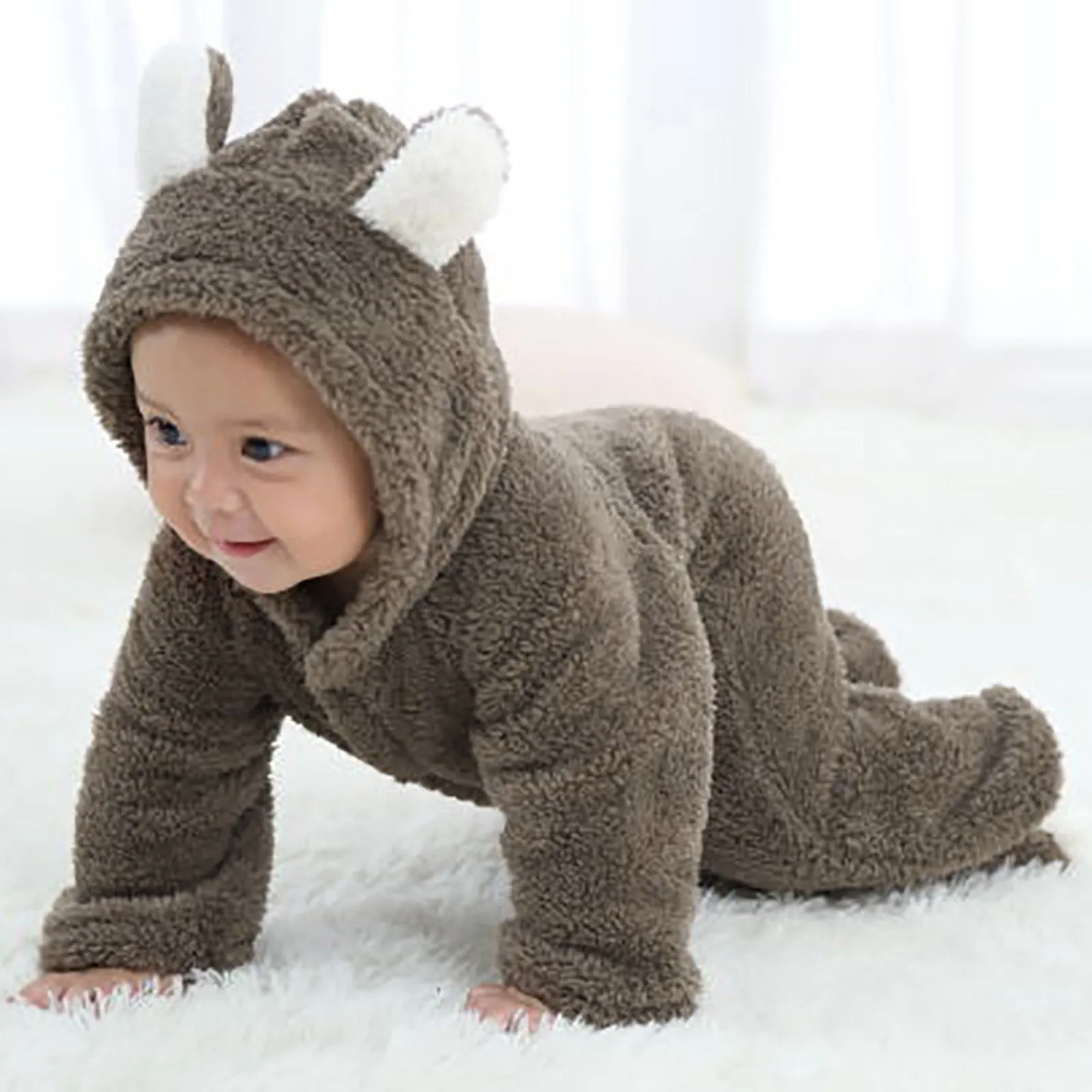 Baby Costume 0-1Years ﻿Winter Thickened Warm Baby Rompers Cute Style Long Sleeve Boys Girls Jumpsuits Soft Toddler Kids Clothes