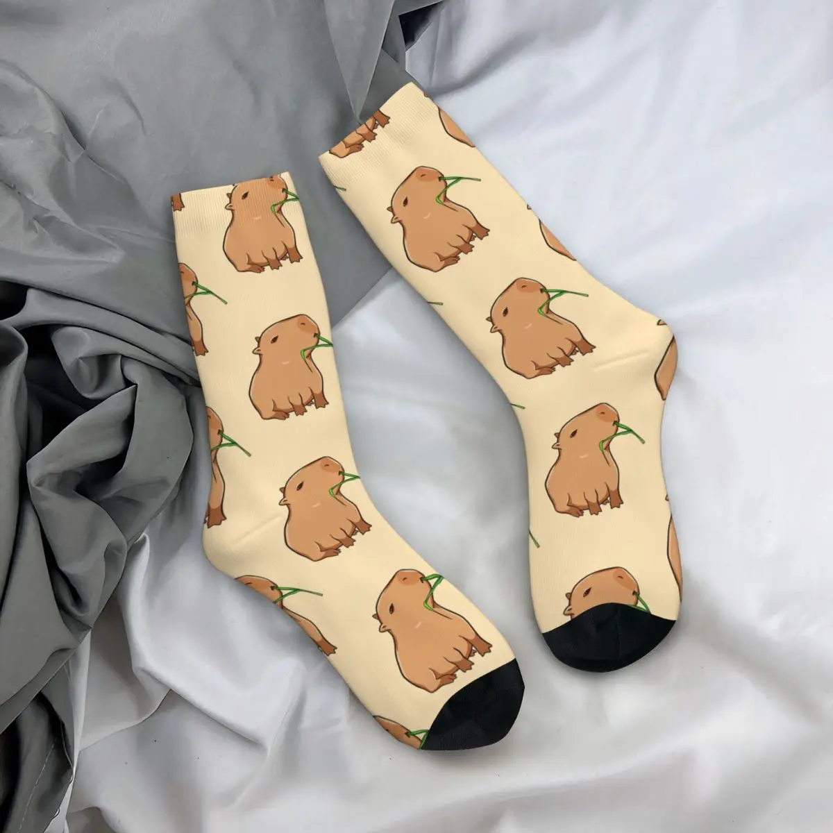 Funny Men\'s Socks With A Leaf Vintage Harajuku Capybara Hip Hop Casual Crew Crazy Sock Gift Pattern Printed