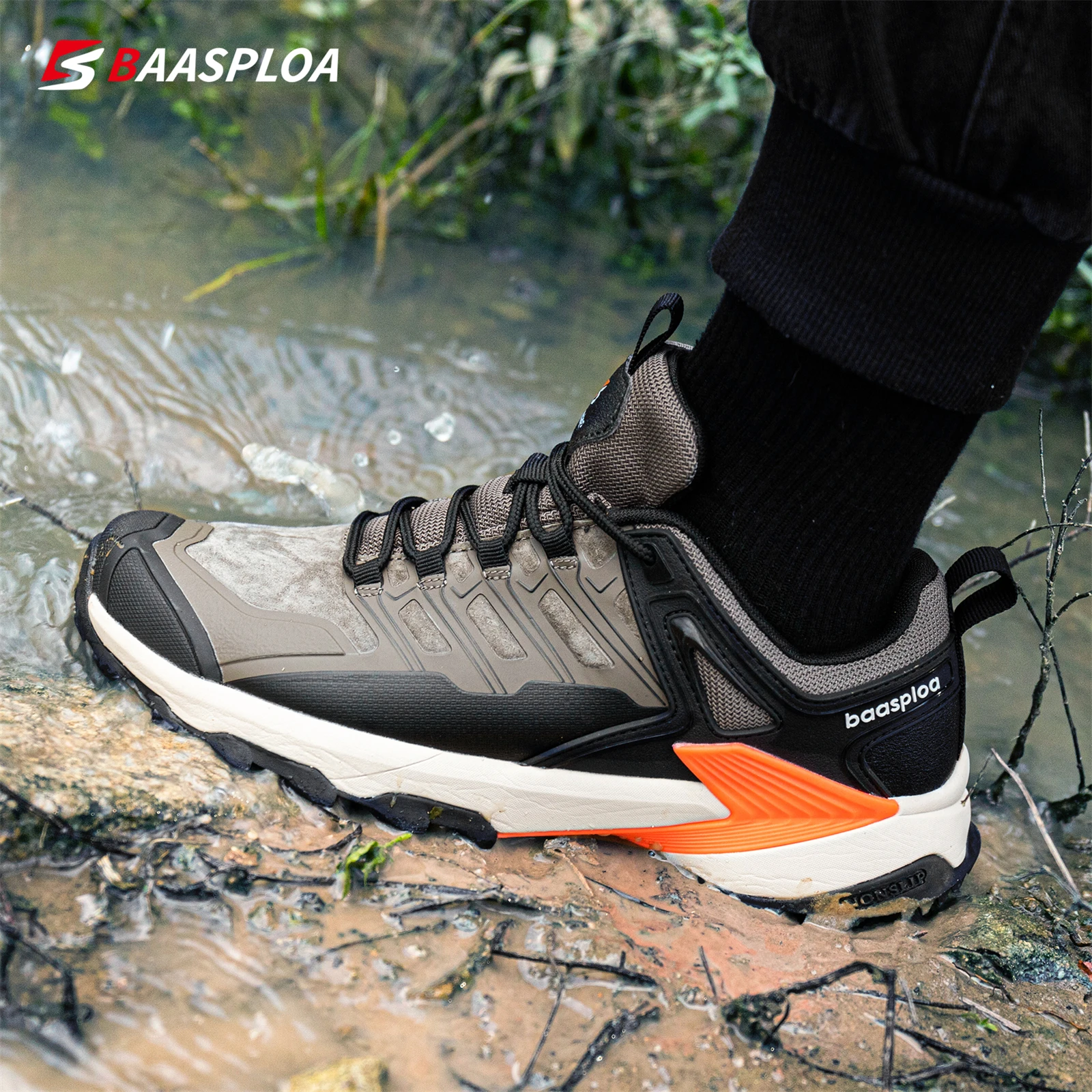 

Baasploa новые мужские уличные кроссовки, удобная непромокаемая походная обувь, мужские противоскользящие износостойкие повседневные кроссовки на шнуровке