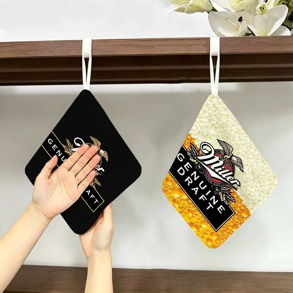M-Miller Pattern Thickened Polyester Cotton Hanging Towel, High Absorbent Hand Wiping Towel for Indoor Use