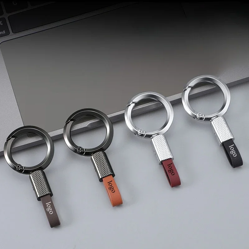 LLavero de cuero PU corto de Metal con logotipo personalizado, grabado láser, nombre, número, colgante de llavero de coche, llaveros Vintage personalizados, regalo