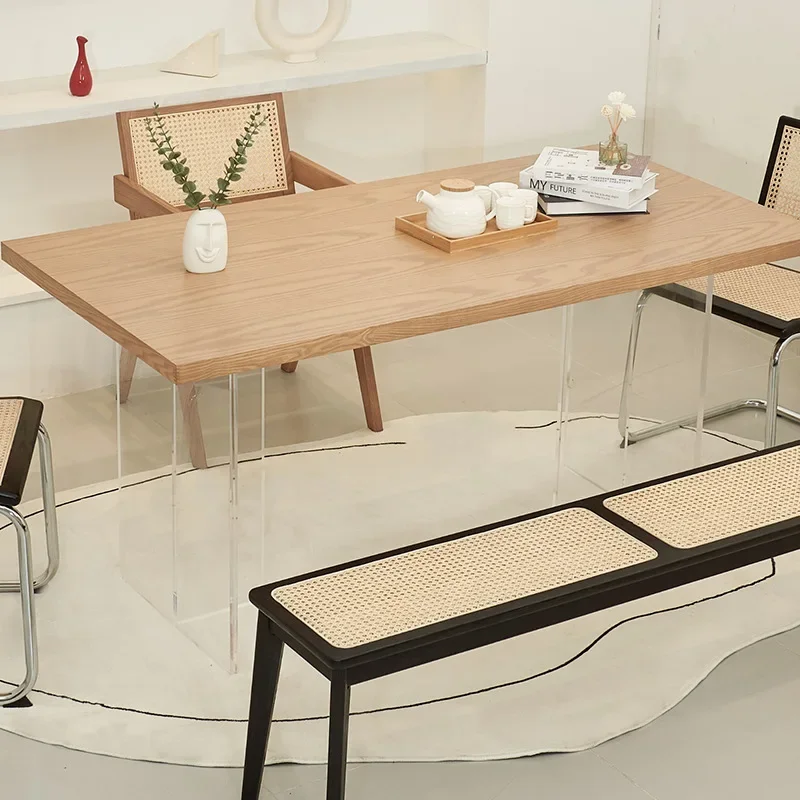 Acrylic Suspended Dining Table Rectangle Pure Solid Wood Thickened Solid Wind Desk Nordic