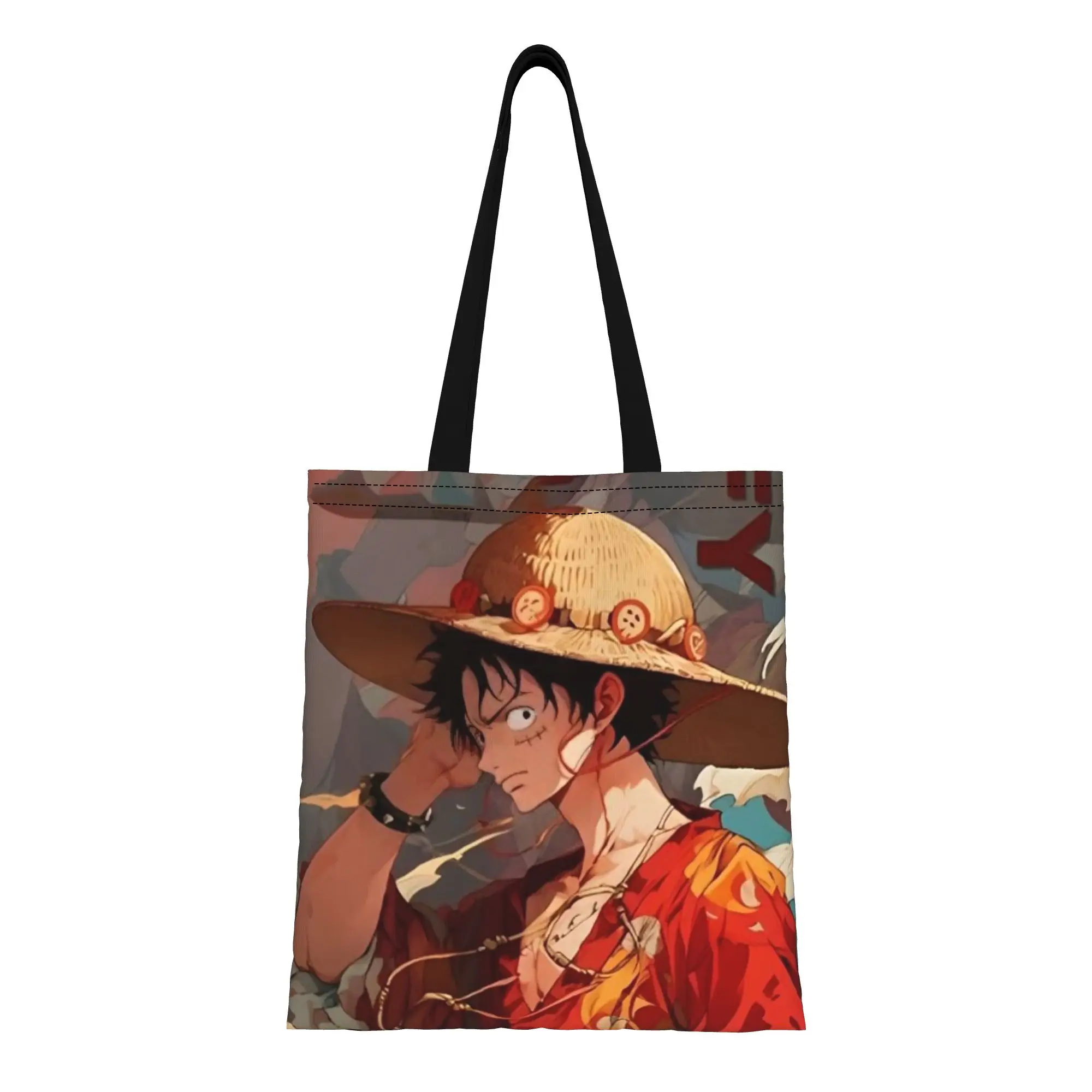 

Back to school season Pirate King Anime One Piece Canvas Tote Bag Perfect for Outdoor Women's Top-Handle Bags