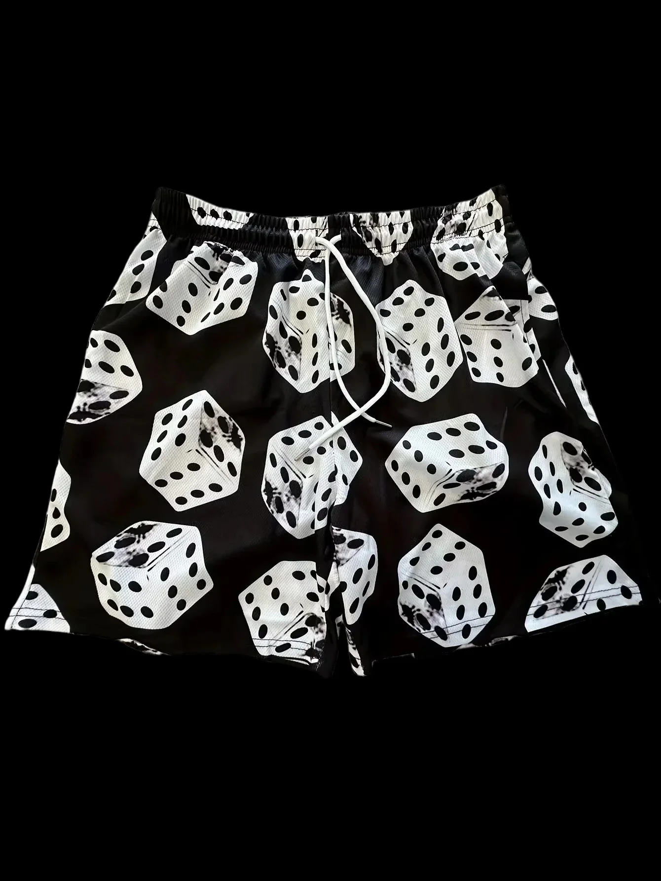 Men Casual Drawstring Shorts Dice 3D Full Print Mesh Shorts Streetwear Loose Beach Holiday Sports Short Pants