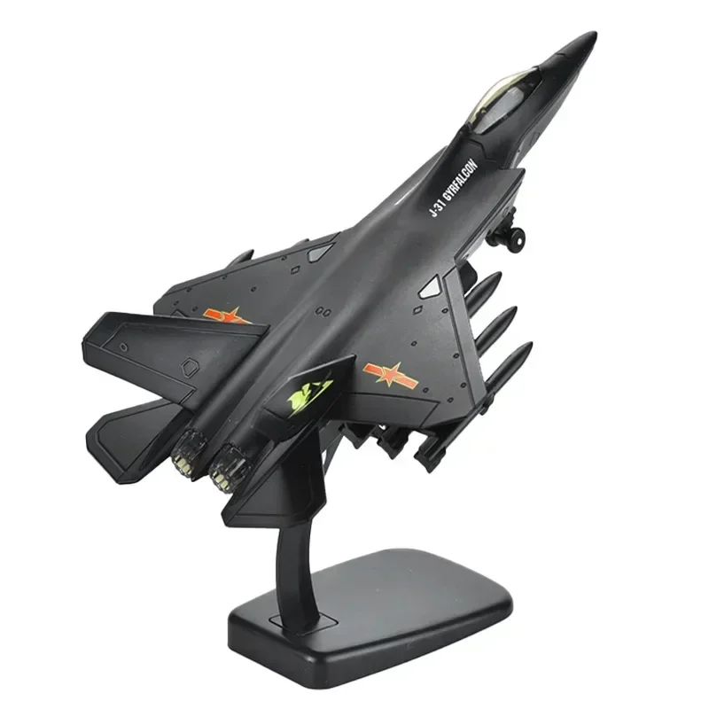 J-31 Stealth Fighter Legering Vechter Model Jet Vliegtuig Schaalmodel met standaard Collectie Decoratie Kinderspeelgoed Geschenken Kerstmis