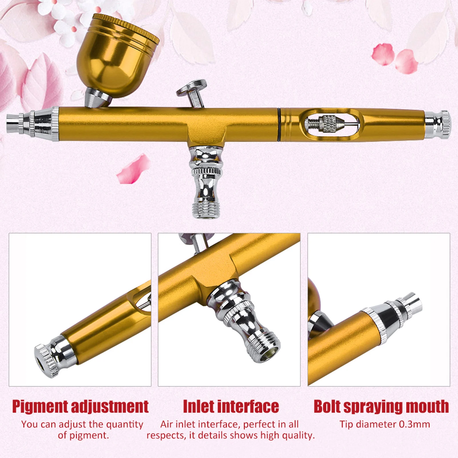 Pistola per spazzola ad aria con alimentazione a gravità 2 colori 0,3 mm Pistola per aerografo con alimentazione a gravità Pistola a spruzzo Arte Vernice per tatuaggi Strumenti per la decorazione di torte per unghie