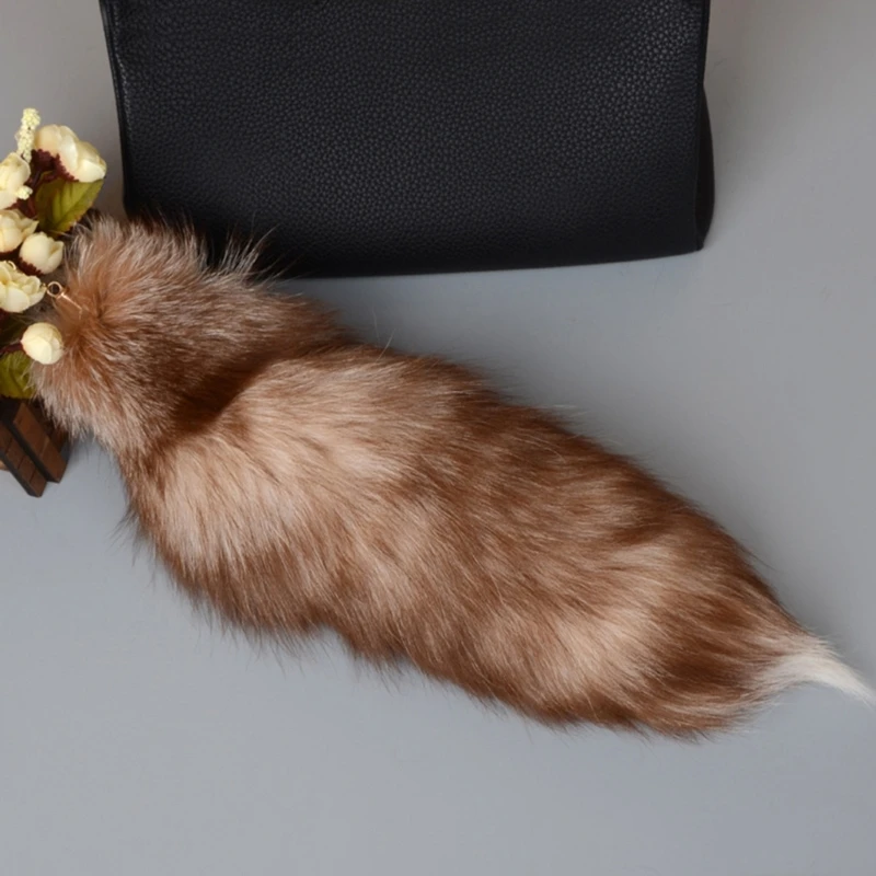 Plush-Fox Tail Keychain Furry Animal Tail Keyring Keychain 40cm Animal Tail Key-Pendant Pompoms Keyring Holder Bag-Decor