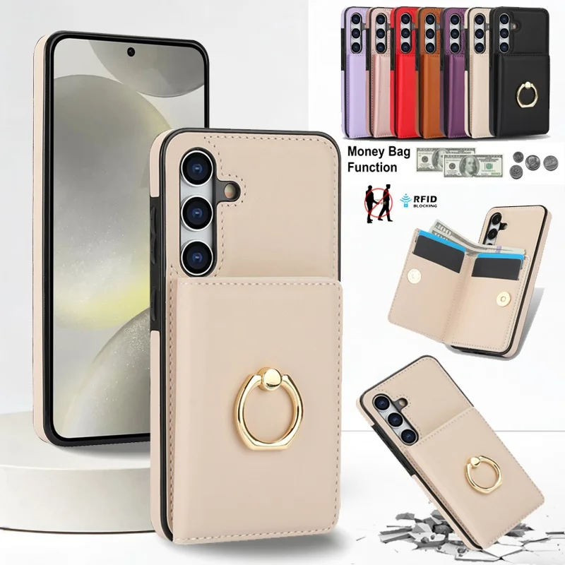 

Ring Leather Wallet Phone Case for Samsung Galaxy A57 A37 A17 A56 A36 A16 A55 A35 A15 A54 A14 A53 A13 A52S A51 Cards Funda Cover
