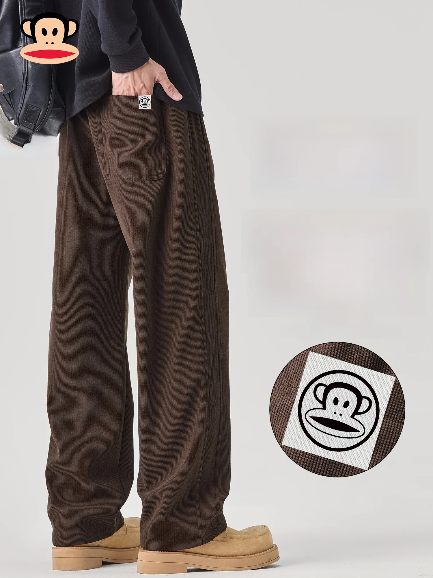 

Мужские повседневные брюки Paul Frank Heavyweight Straight Leg из вельвета с принтом обезьяны, весенняя новинка, спортивные длинные брюки с широкими штанинами