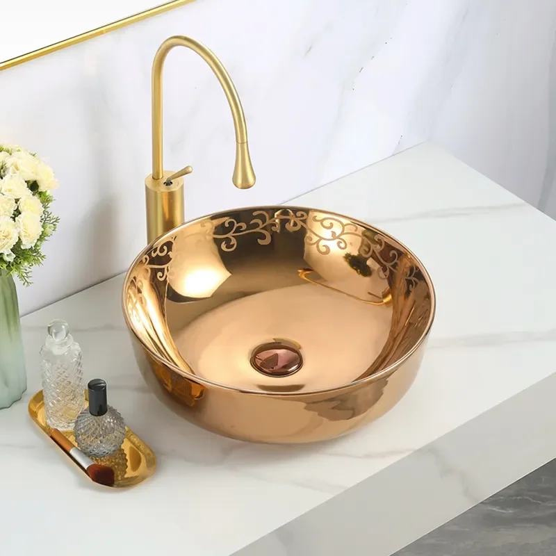 Vintage Ceramic Bathroom Sink Round Undermount Washbasin Artistic Basin for Home Decor Modern Countertop Lavatory Fixture