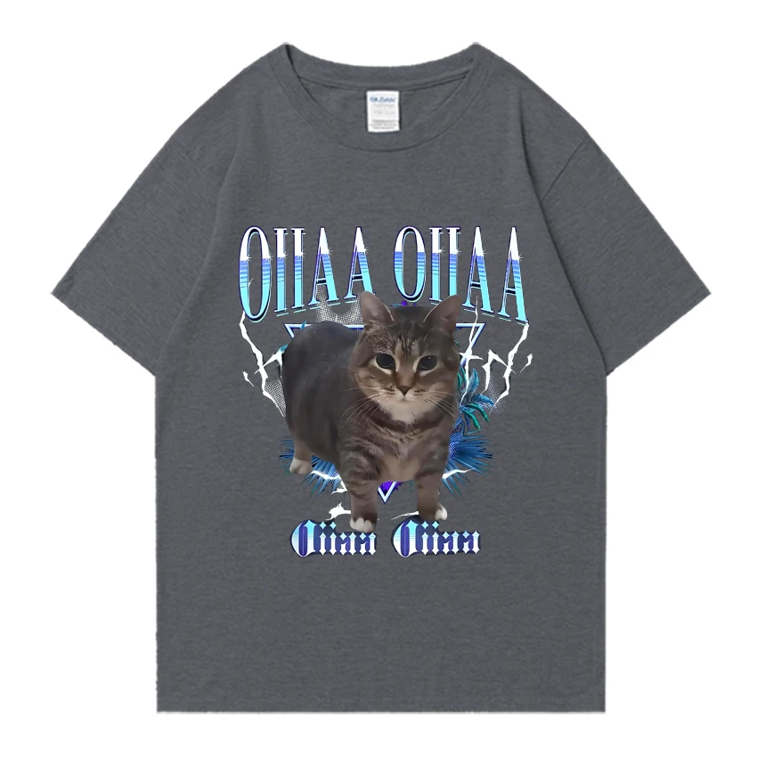 OIIAA OIIAA Funny Spinning Cat Meme Humor Cat Brainrot CottonT-Shirt Funny Prevailing Oversized Tee Fashion Short Sleeves