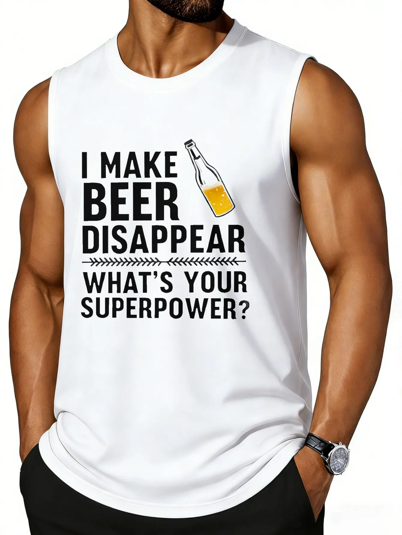 CLOOCL What is your superpower that can make beer disappear? Printed vest, fashionable sports tank top, men's summer casual top