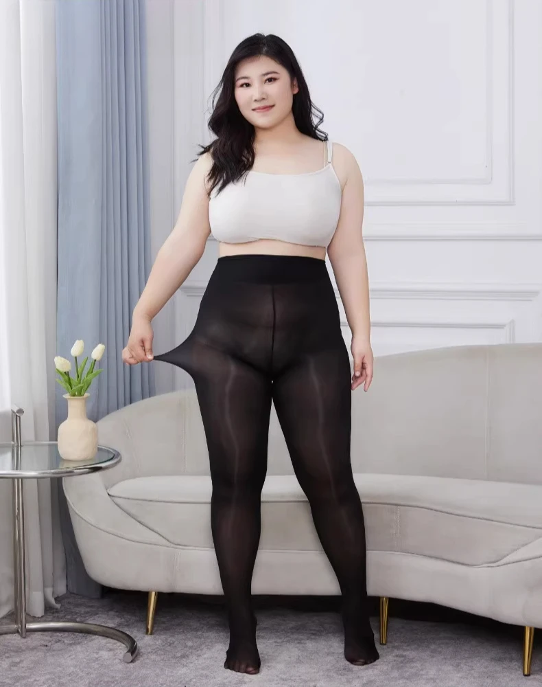 Plus Size 150 kg schwarze Seiden-Pferdeölsocken, glatte Anti-Haken-High-End-Strumpfhose, große Passform, glänzende Oberfläche – Detail 5
