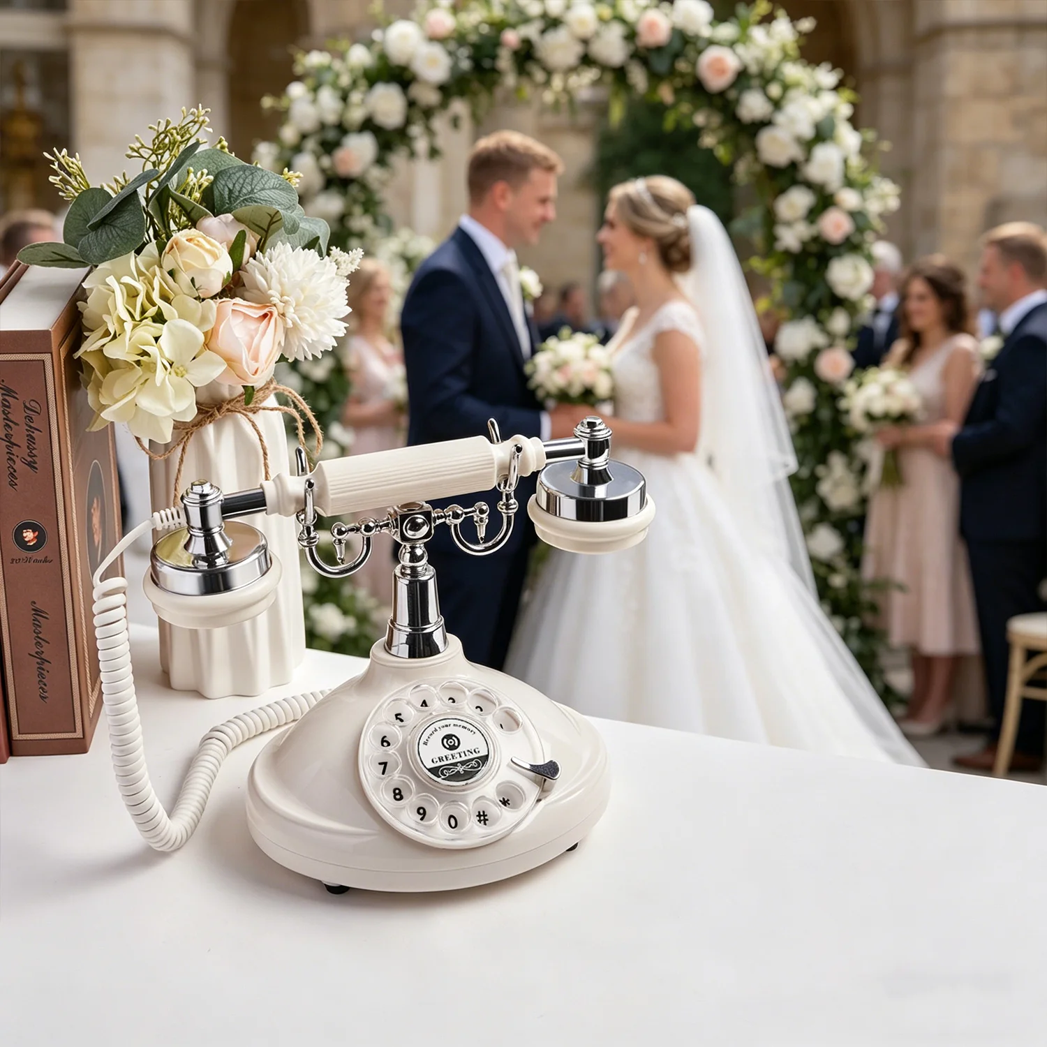 Sprach-Gästebuch-Telefon für Hochzeiten, Vintage-Drehscheibentelefon mit Aufnahmefunktion, Anpassbare Nachrichten für Hochzeit, Geburtstag, Party – Detail 8