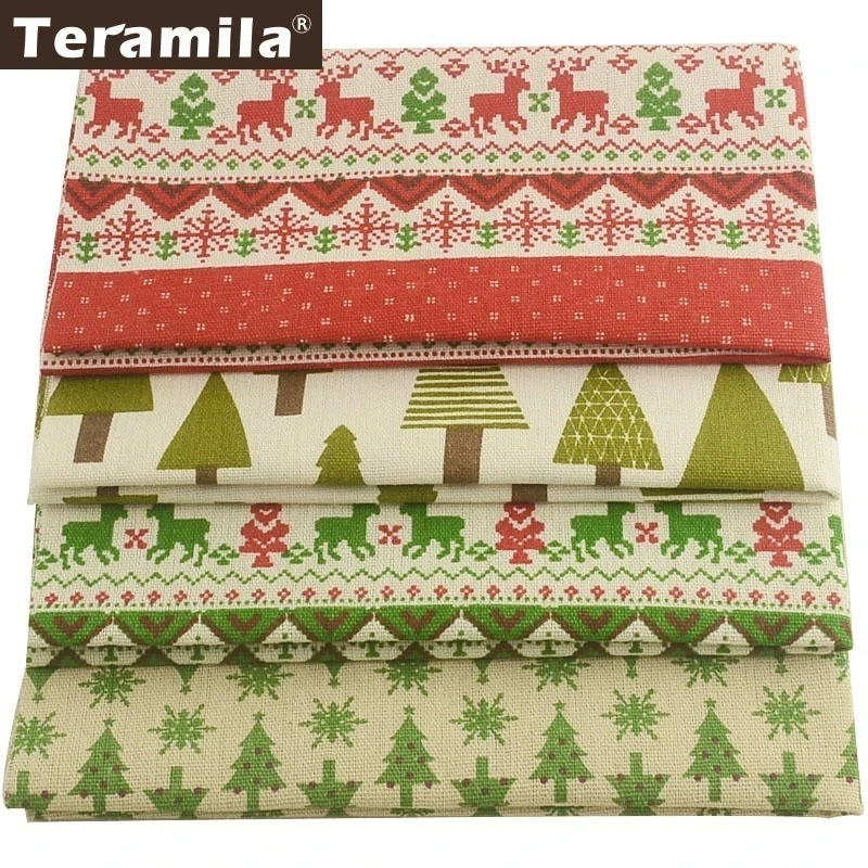 Teramila Wear-resistant Linen Fabric, Upholstery Fabrics, 4 Pcs Hessian Linen, Fat Quarter Bundle, Patchwork Cloth For Furniture