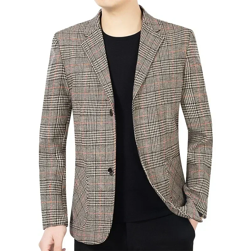 New Spring Autumn Business Casual Suits Jackets Coats Men Plaid Blazers Jackets  Male Formal Wear Slim Fit Blazers Size 4XL