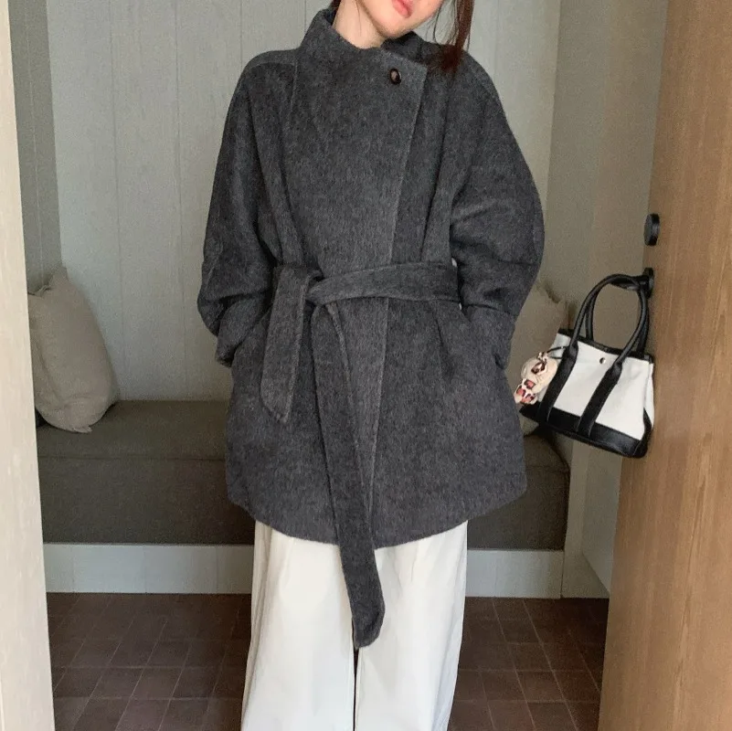 

Fashion Wool Coat Women's Buckle Loose Woolen Coat