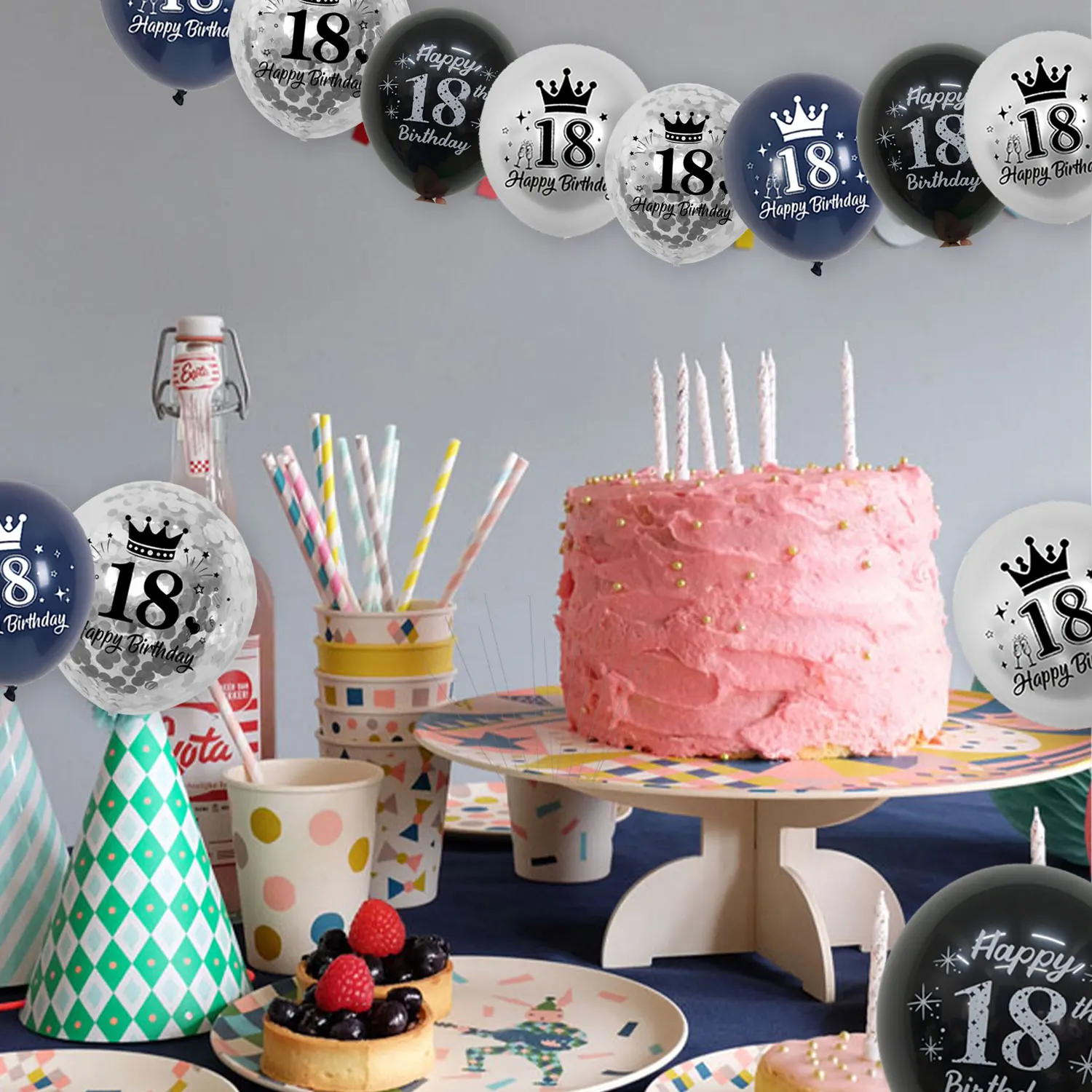 Birthday Party Decoration,Crown and Happy 18 Birthday Confetti Printing Latex Balloons for Eighteen Years Old Birthday Supplies