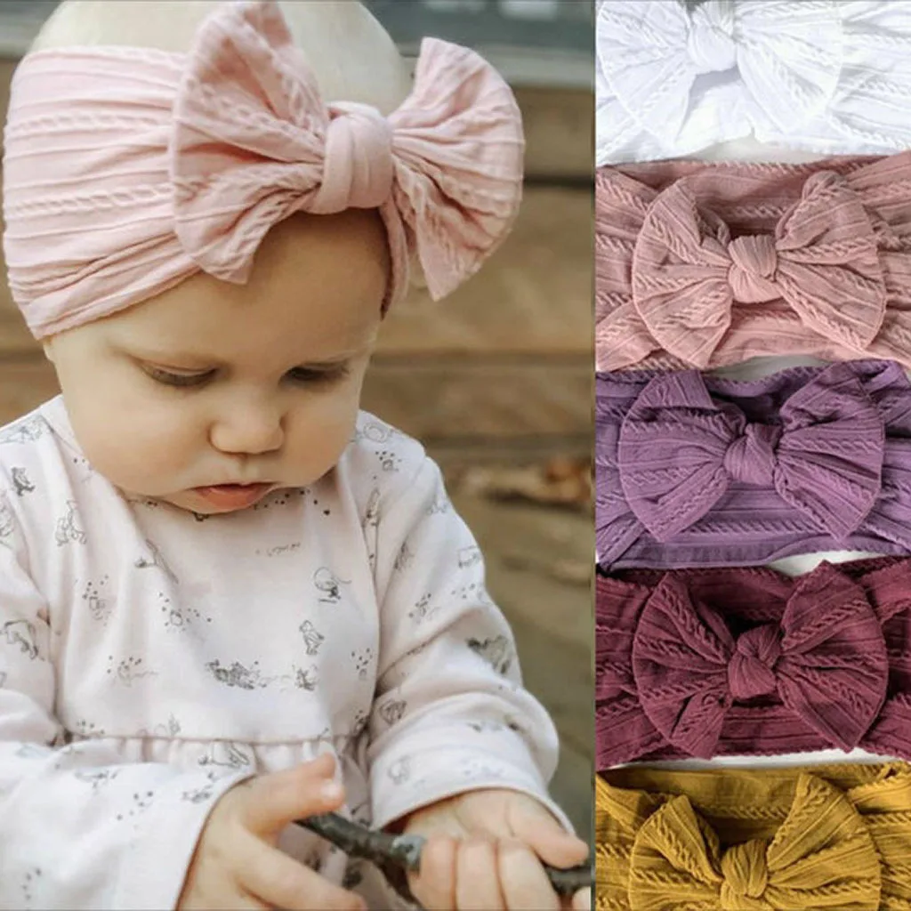 

Soft jacquard nylon children's headwear with baby bow, skin friendly headband for girls, wide headscarf