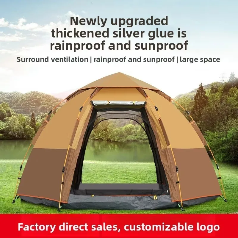 YTYIN3-4 Person Thickened Beach Sun-protection Oxford Cloth Fiberglass Rods All-Season Quick-setup Camping Double-layer Hexagona