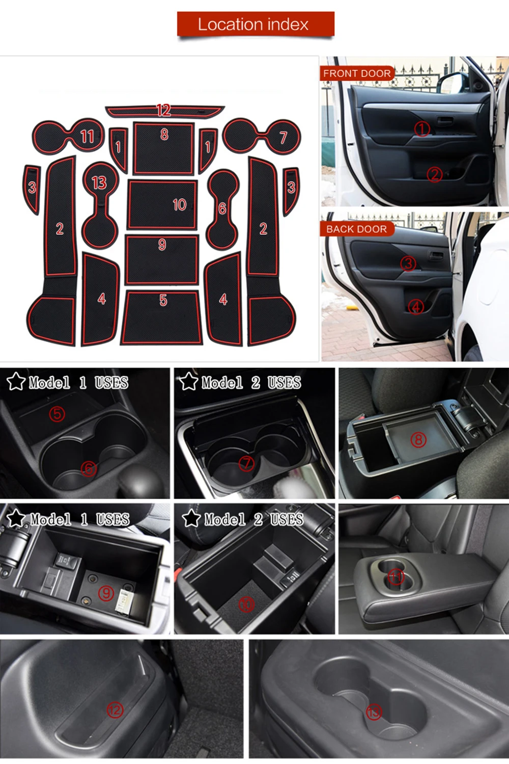 For Mitsubishi Outlander 2013~2023 Door Slot Mat Car Gate Groove Cushion with Rubber Cup Holder Mats Anti-slip Carpets Position