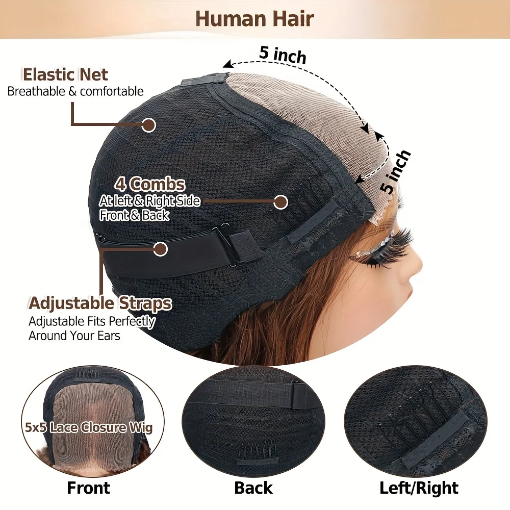 180% Density 5x5 Lace Front Human Hair Wig 1B30 Ombre Highlight Color Body Wave Glueless Wig HD Transparent Lace Pre Plucked Hairline Natural Looking Full Volume Wig for Daily Wear