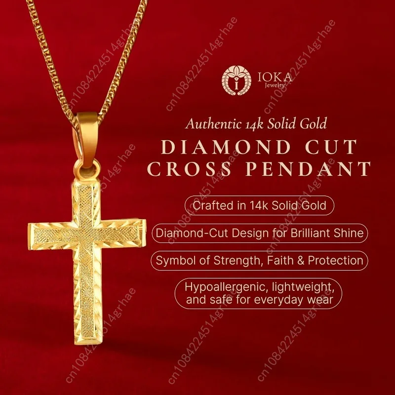 จี้กางเขนทองคำแท้ 14K สีเหลือง สำหรับผู้ชายหรือผู้หญิง มีสองขนาด – จี้พระเยซูขนาดเล็ก 14 กะรัต สำหรับสร้อยคอหรือสายโซ่ – จี้รูปไม้กางเขนแบบบาง
