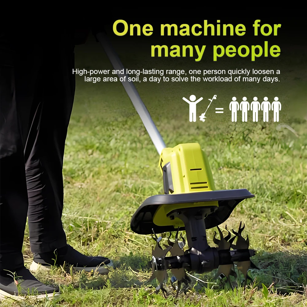 Electric Loosening Machine Lithium Mini Tiller Household Digging Turning Machine Weeding Trenching Rotary Tiller Electric Hoe